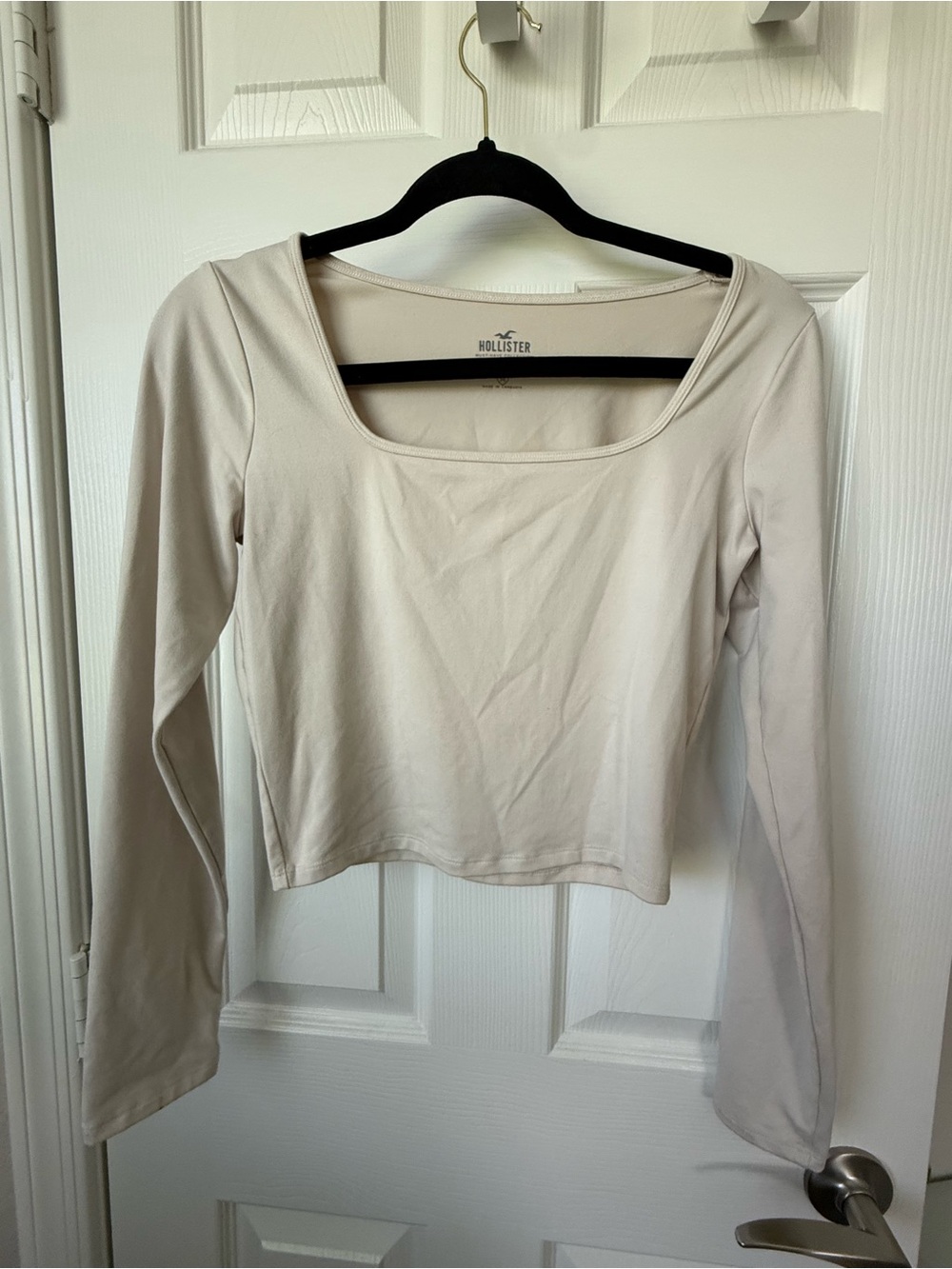 Hollister Scoop-Neck Long-Sleeve Top in Light Beige